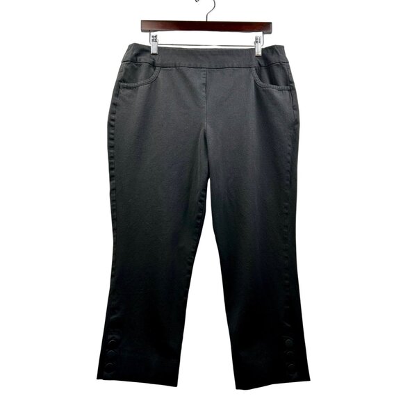 SOFT SURROUNDINGS BLACK CASUAL CHIC‎ ANKLE PANTS W/ BUTTON DETAIL Sz LARGE - Picture 2 of 10
